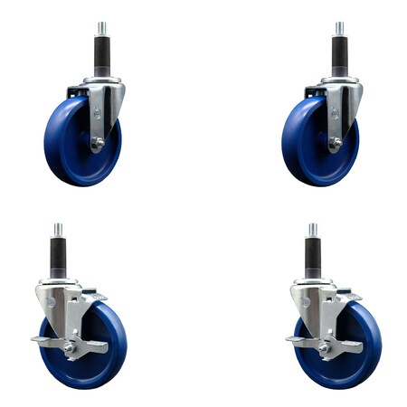 Service Caster 5'' Solid Poly Wheel Swivel 1'' Expanding Stem Caster Set 2 Brakes, 4PK SCC-EX20S514-SPUS-2-TLB-2-1